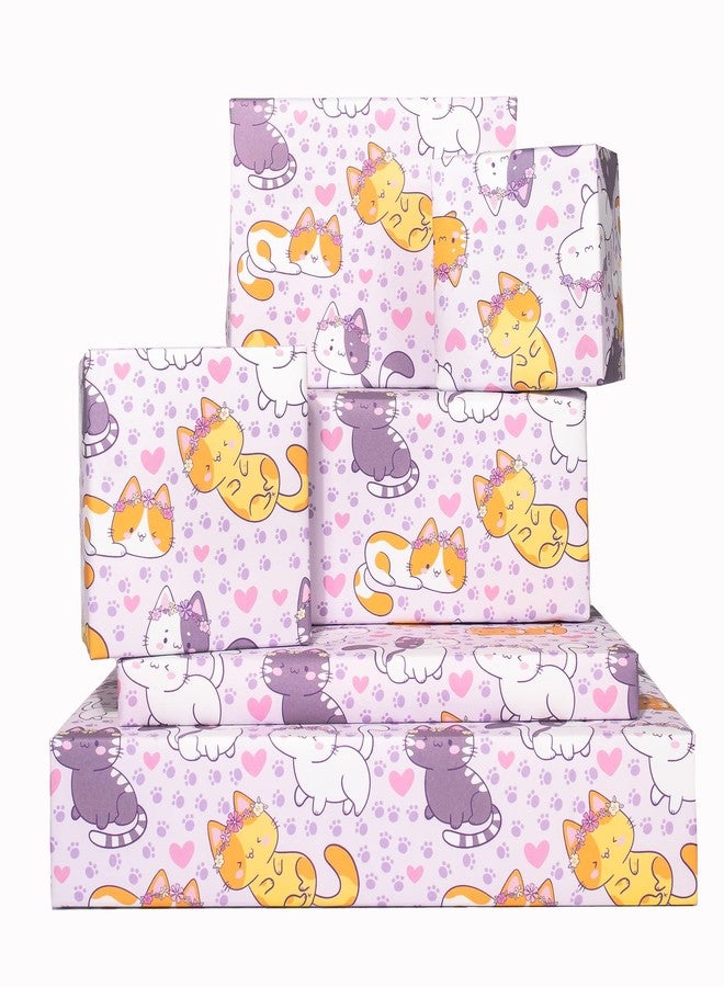 CENTRAL 23 - Birthday Wrapping Paper - Purple Gift Wrap Sheets - Cats and Hearts - 6 GiftWrap Sheets for Women Girls Female Teenage Kids - Image 1